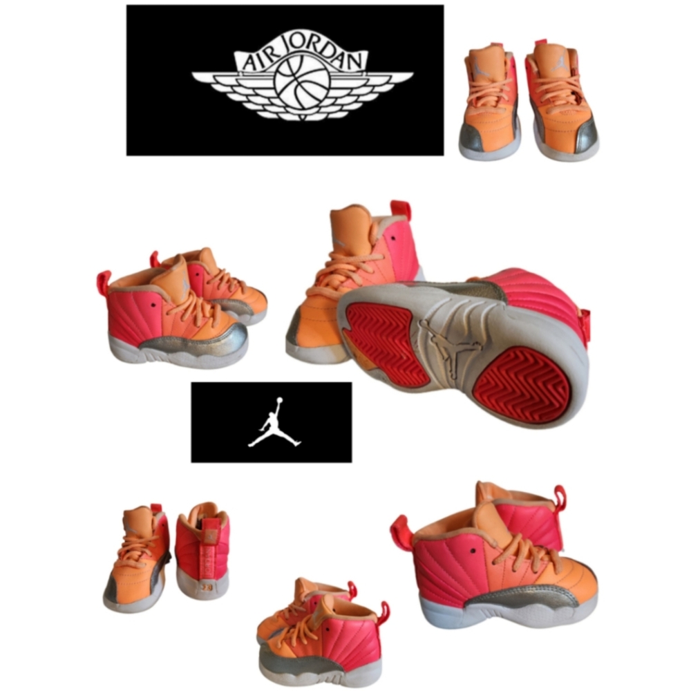 NIKE AIR JORDAN 12 RETRO SUNRISE RACER PINK MANGO 819666-602 SIZE 5C - Picture 2 of 9